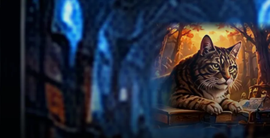 Fantasy cat guarding a collection
